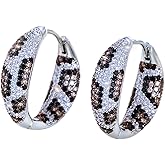 CWWZircons Luxury Leopard Cubic Zirconia Round Hoop Earrings, Double Sided Micro Pave Crystal, Silver Plated Ladies Engagement Party Jewelry