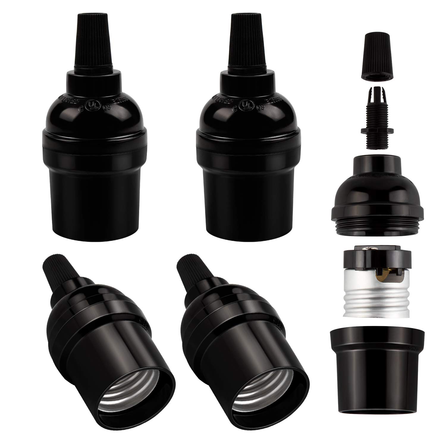 Photo 1 of DiCUNO E26 Vintage Lamp Socket, UL-Listed, Edison Bulb Pendant Light Sockets Replacement, Retro Black Lampholder for Light Fixture Parts, DIY, Industrial, Pipe, Decorative Lighting, 4 Packs