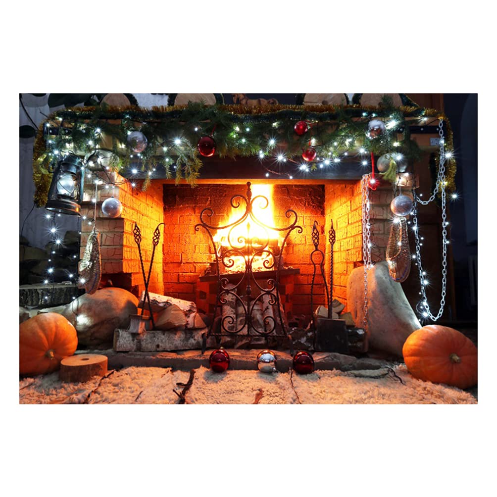 Healifty Christmas Backdrop Fireplace Fabric Photography Background Cloth 59X35 Inch Decorative Xmas Party Photo Booth Decoration