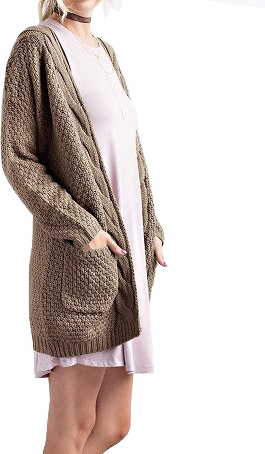 GRECERELLE Women's Loose Open Front Long Sleeve Solid Color Knit Cardigans Sweater Blouses with Pockets at  Women’s Clothing store