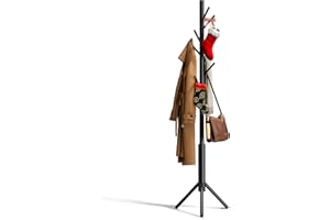 FILWH Bamboo Coat Rack Freestanding Adjustable Coat Tree with 3 Sections & 8 Hooks Easy to Assemble Coat Hanger Stand for Bedroom Office Hallway Entryway Bedroom Natural Wooden Black Coat Rack