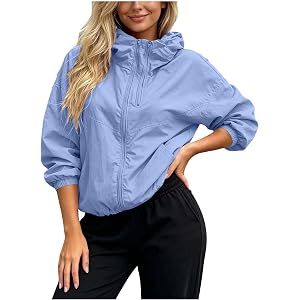 Lmdudan Windbreaker Jacket for Women Lightweight Hooded Zip Up Coats Oversized Running Outerwear for Hiking Travel