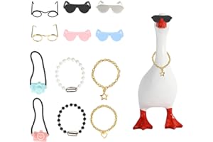 12pcs Desk Goose Outfits Set, Adorable Mini Sunglasses and Necklaces Funny Desktop Animal Costume Clothes Accessories Set Sui