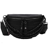 Leather Fanny Pack Bag for Women, Chain Belt Bag Chest Purse Fashionable Crossbody Waist Bags Handbag for Everyday Use Trip Walking Hiking