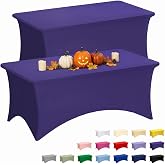 Fixwal 2 Pack 6FT Purple Tablecloth Rectangle Spandex Fitted Table Cover | Fit for 6 Foot Rectangle Table, Washable Stretch, Ideal for Halloween Party, Trade Show, Buffet, Vendor Booth