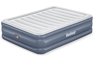 Bestway Tritech, Sized 20" Thick Durable Comfortable Mattress Pad for Portable Relaxation with Built-in AC Pump and Storage Bag