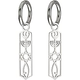 Messianic Seal Dangle Drop Earrings Star Of David Jesus Fish Menorah Earrings Messianic Seal of Jerusalem Earrings Jewish Religious Amulet Hanukkah Jewelry Gift for Women