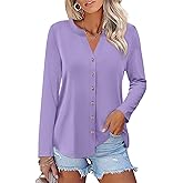 ORANDESIGNE Women’s Button Down Shirts Long Sleeve Tops Fall Tunics Ladies Button Up V Neck Tees