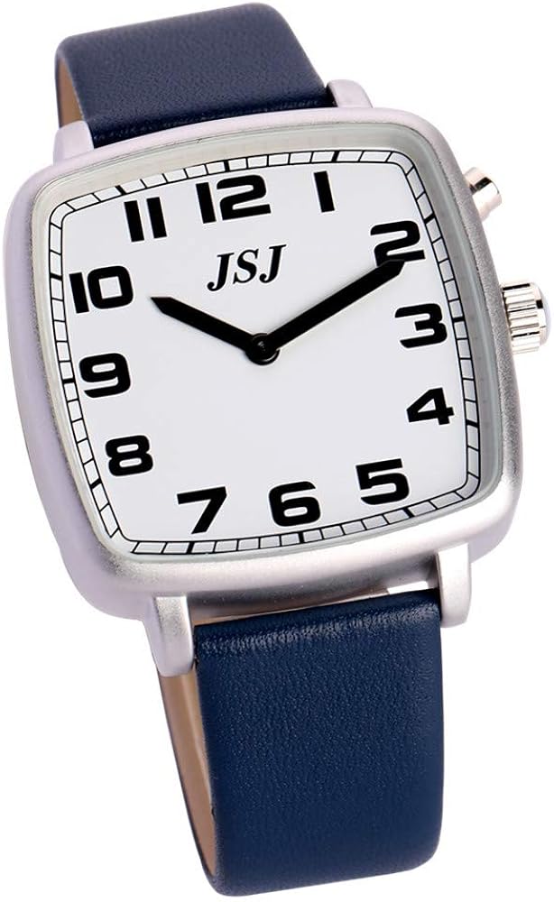 Orologio Parlante In Italiano Con Sveglia - Cassa Quadrata, Quadrante Bianco, Lancette Nere, Cinturino In Acciaio Espandibile, Per Non Vedenti E Ipovedenti