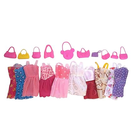 RONSHIN 20Pcs/Set Simulate Short Dresses+Hand Bags for Doll Random Style