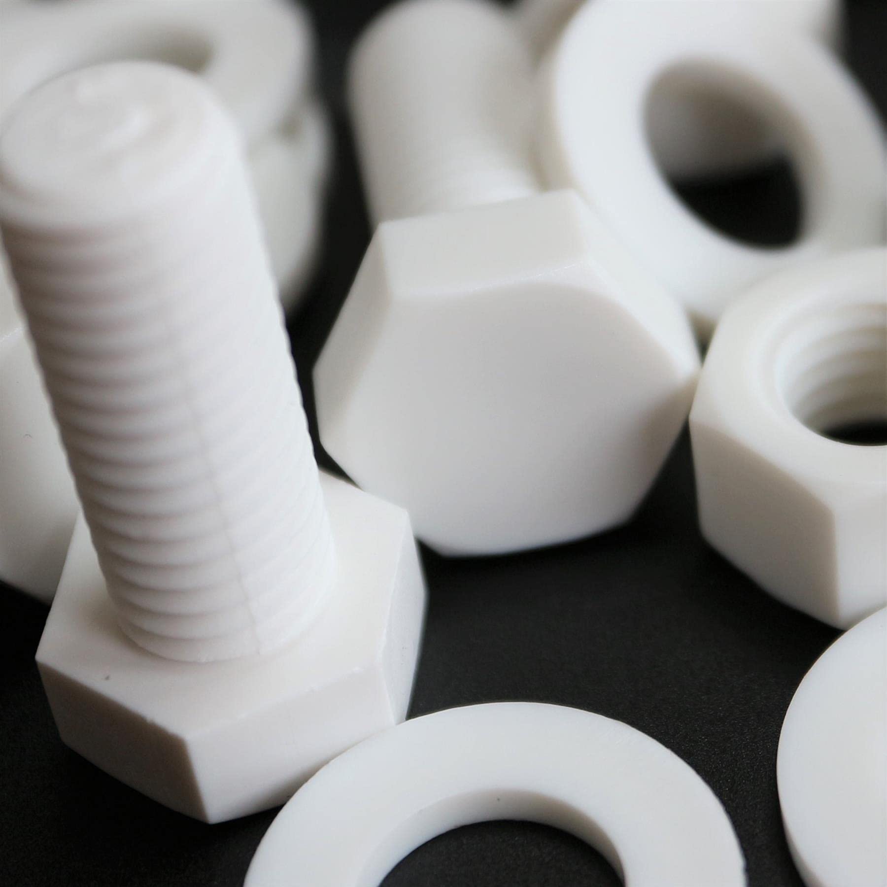 20x White Hex Head Screws Polypropylene (PP) Plastic Nuts and Bolts, Washers, M12 x 30mm,