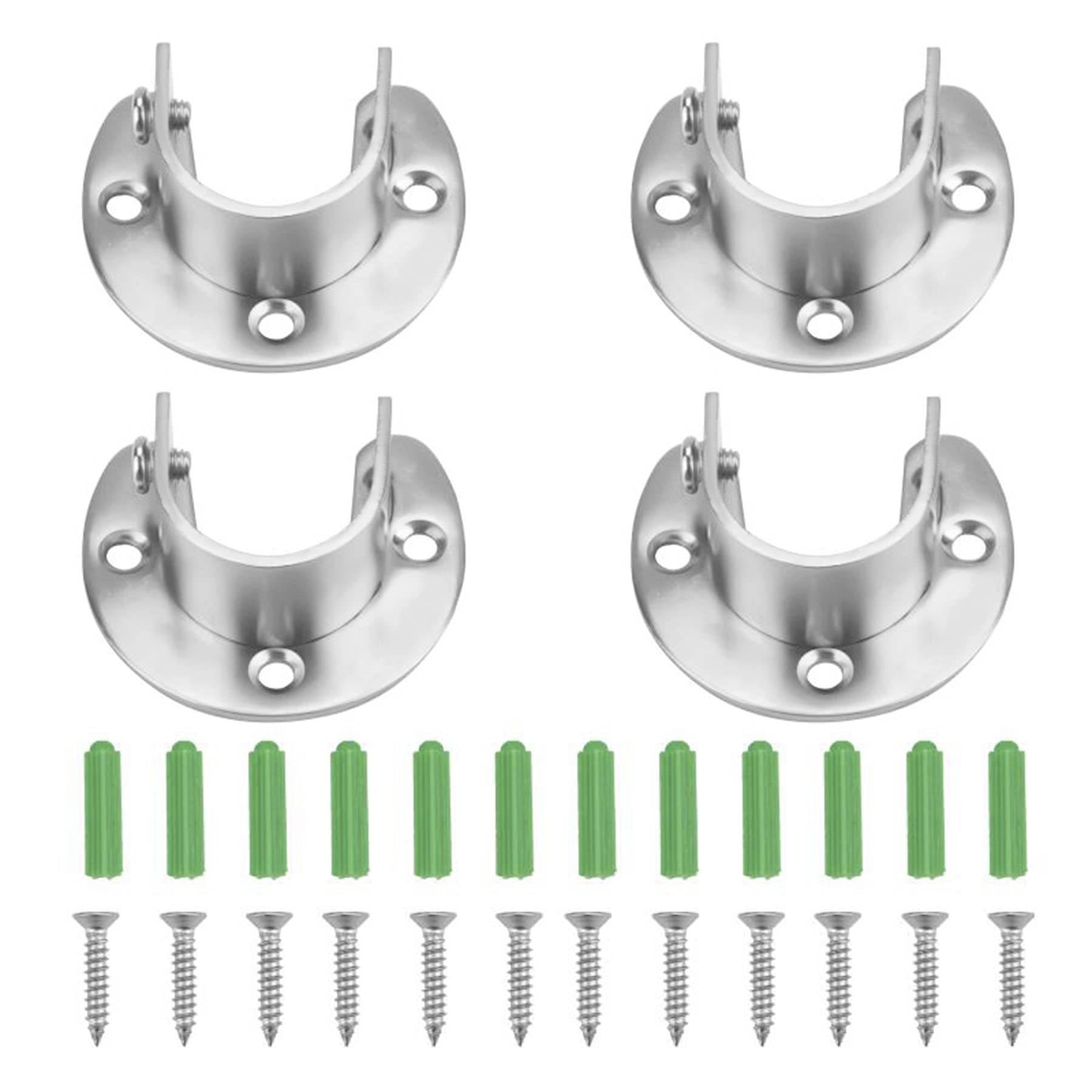 rod Closet Pole Sockets bracket Stainless Steel Flange End Holders for Wardrobe Hanging Rail, Closet, Cabinet, Shower Curtain, Cupboard Rod (4Pcs, 26mm/1in)
