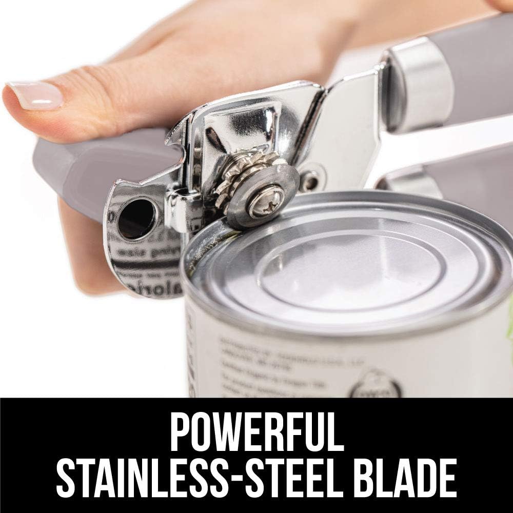 Gorilla Grip Manual Can Opener, Handheld Comfortable Grip, Oversized Easy Turn Knob, Built in Bottle Opener, Hangs for Convenient Kitchen Storage, Blades Easily Open Tin Cans for Smooth Edge, Almond: Kitchen & Dining