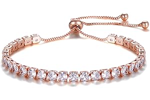 URSUNDAOP Fashion Bracelets for Women|Tennis Bracelets for Women|18K Gold Plated Bracelets for Women|Silver Women's Bracelets|Rose Gold Women's Bracelets|4mm Zirconia Bracelets| Length-adjustable buckle