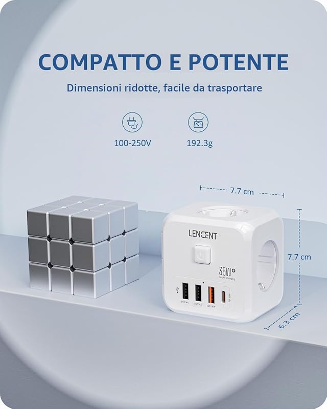 Presa Mutlpla USB a Cubo con Ricarica Rapida PD35W Multipresa 4000W
