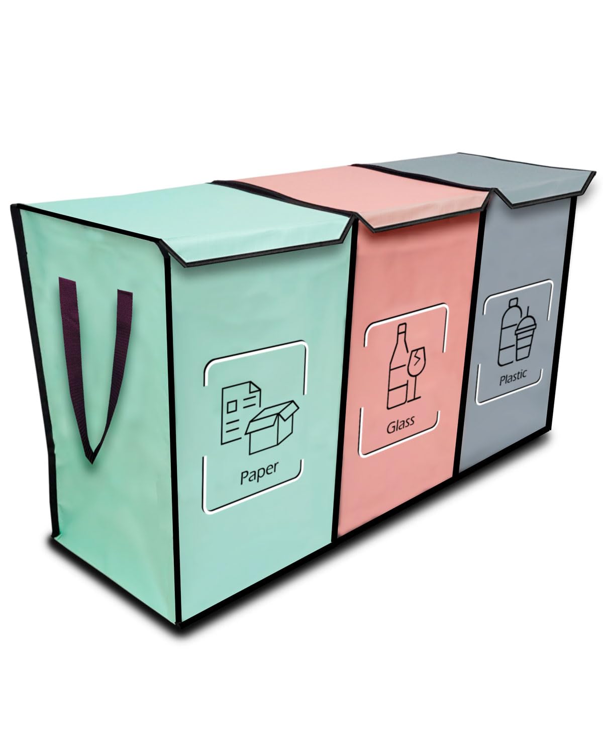 NYIKA - Recycling Bags for Kitchen - Indoor Recycling Bins - Recycle Bags - Recycling Box - Recycling Bins for Kitchen 3 Compartments - (With Lid)