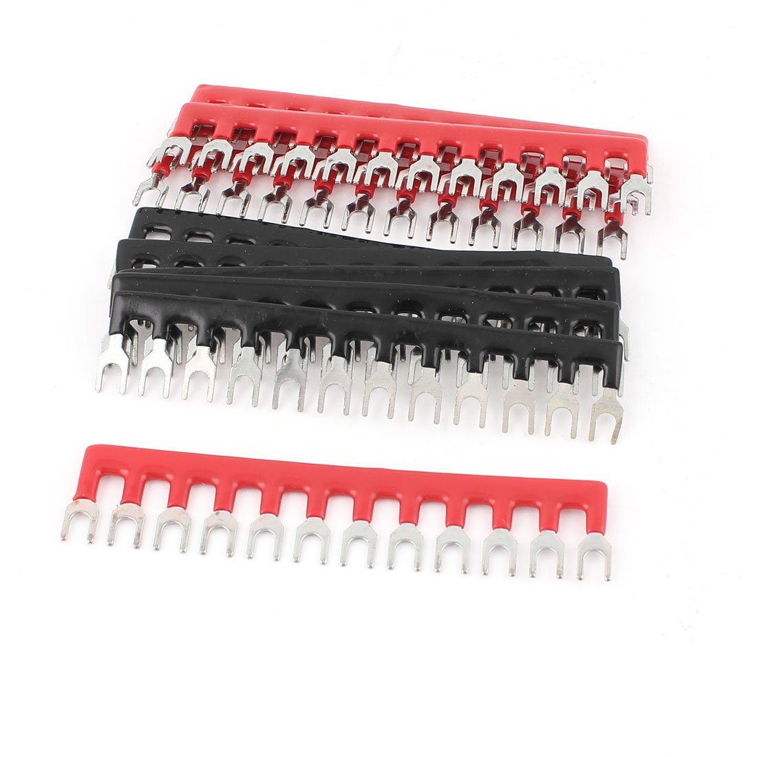 sourcing map 10 Pcs Fork Type 12 Postions Terminal Strip Jumper Black+Red 400V 10A