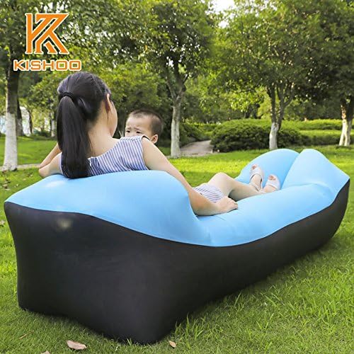 Ten Seconds Banana Down Sleeping Bag Camping Air Sofa Hangout Lazy Bag Inflatable Air Bed Waterproof Beach Bed Laybag (skyblue)