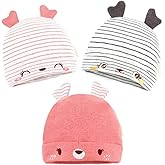 DOKMA 3 Pieces Newborn Baby Hat Animal Ears Infant Caps Baby Boy Girl Toddler Hats Beanie Caps, Pink, 0-3 Months