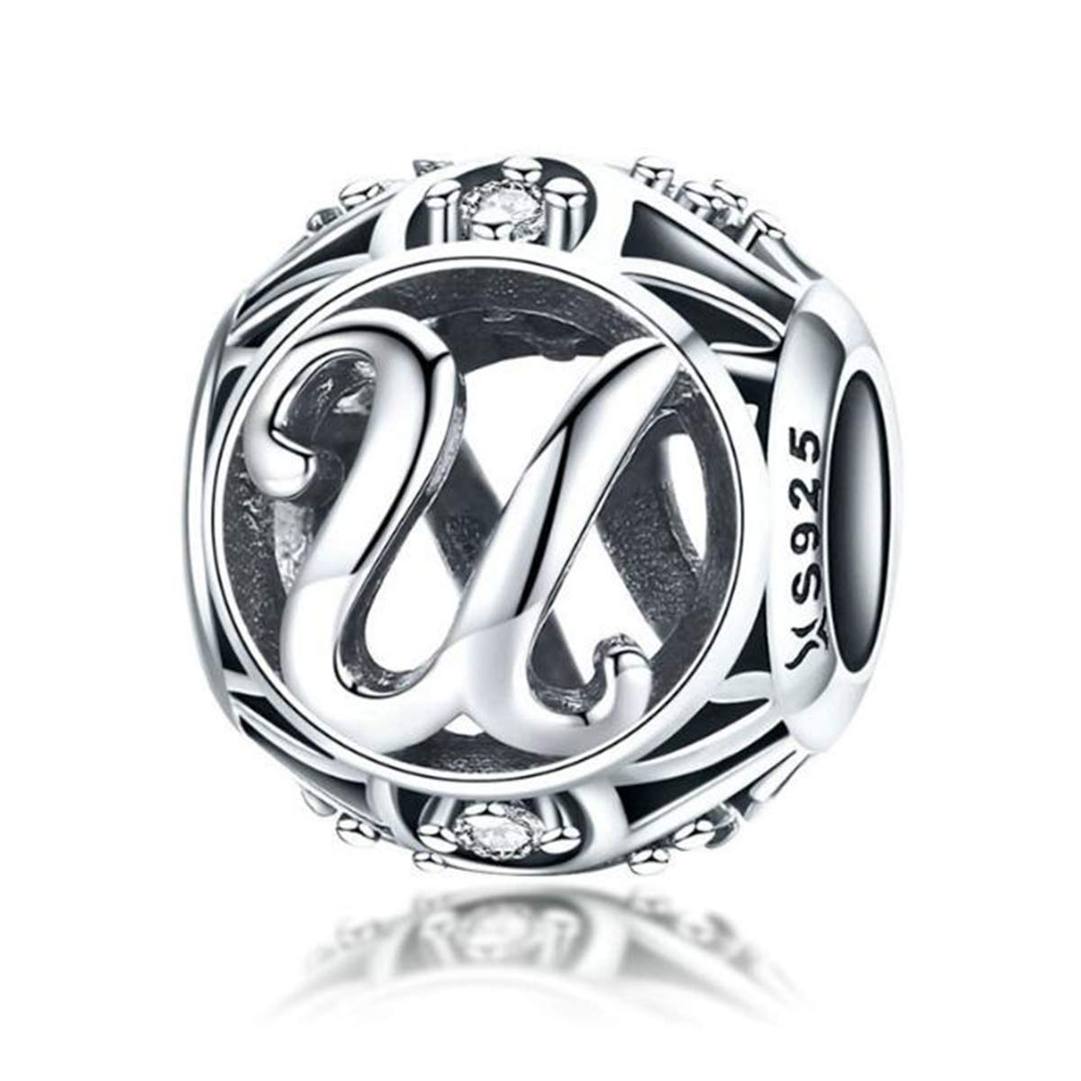 Birthday Charms Genuine 925 Sterling Silver Diy Initial A-Z Charm Alphabet Charms Letter Beads for Pandora Charms Bracelets (Letter U)