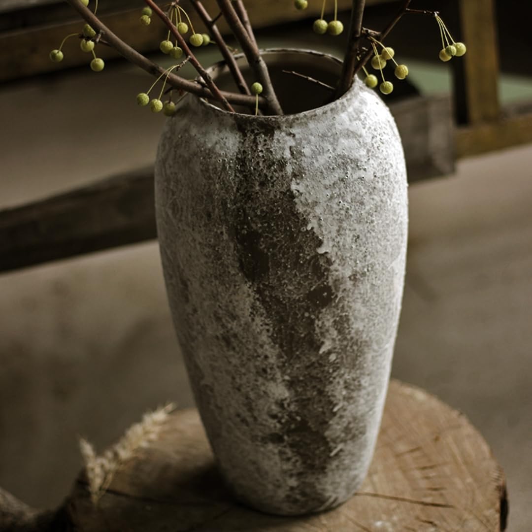 Denique Rustic Ceramic Tall Floor Vase, Vintage Farmhouse Decor, Large Terracotta Vases for Living Room Entryway Table Centerpiece Decor, Terracotta Pottery Clay(C-35cm)