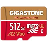 【5-Yrs Free Data Recovery】 GIGASTONE 512GB Micro SD Card, 4K Camera Pro, A2 V30 for Smartphone, Gopro, Action Cams, 4K UHD Video Recording, R/W up to 150/120 MB/s, UHS-I U3 C10 Class 10 with Adapter