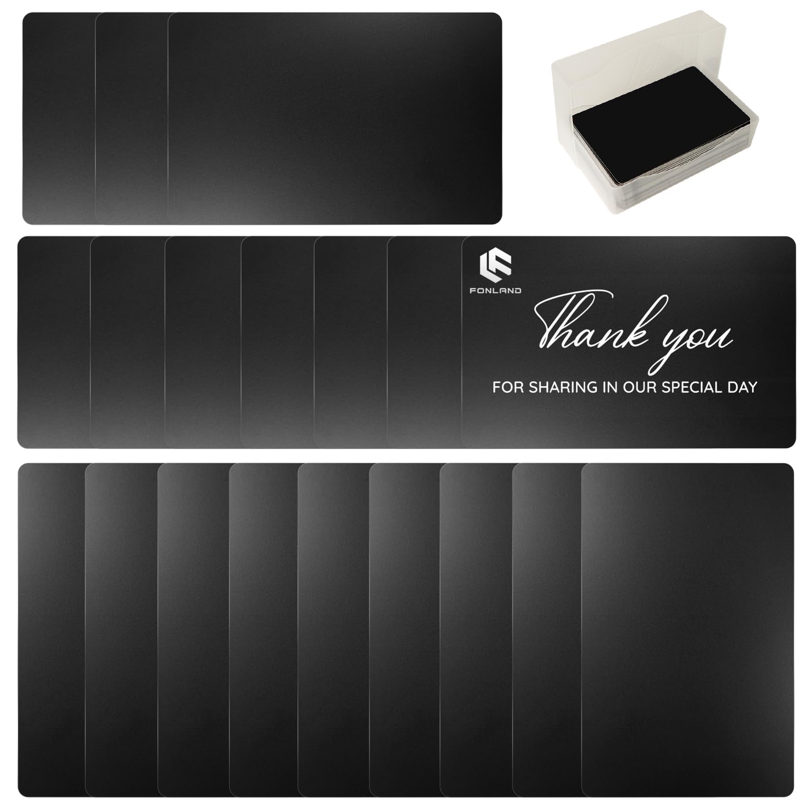 FONLAND Metal Cards Blank,100Pcs Metal Cards Engraved, Metal Business Cards Engraving Aluminium Alloy Thickness for Customer DIY Gift Lable Tag Cards 10 Colors (Optional)(Matte Black)