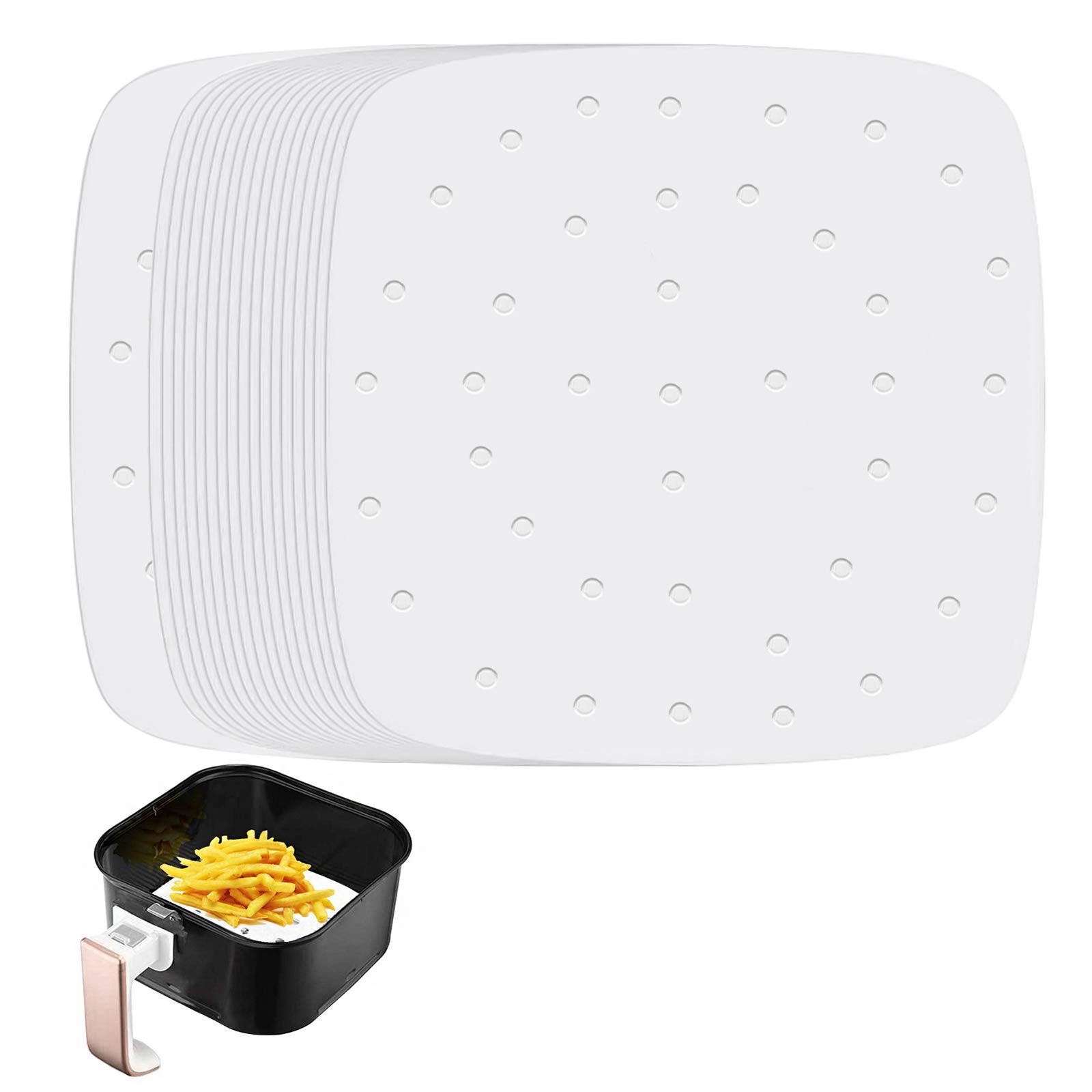 Square Air Fryer Liners, Set of 200, 9.5 Inch Square Air Fryer Parchment Paper/ Perforated Parchment Paper for Air Fryer, Steaming Basket and More (5.5/6.5/7.5/8.5inch Available)