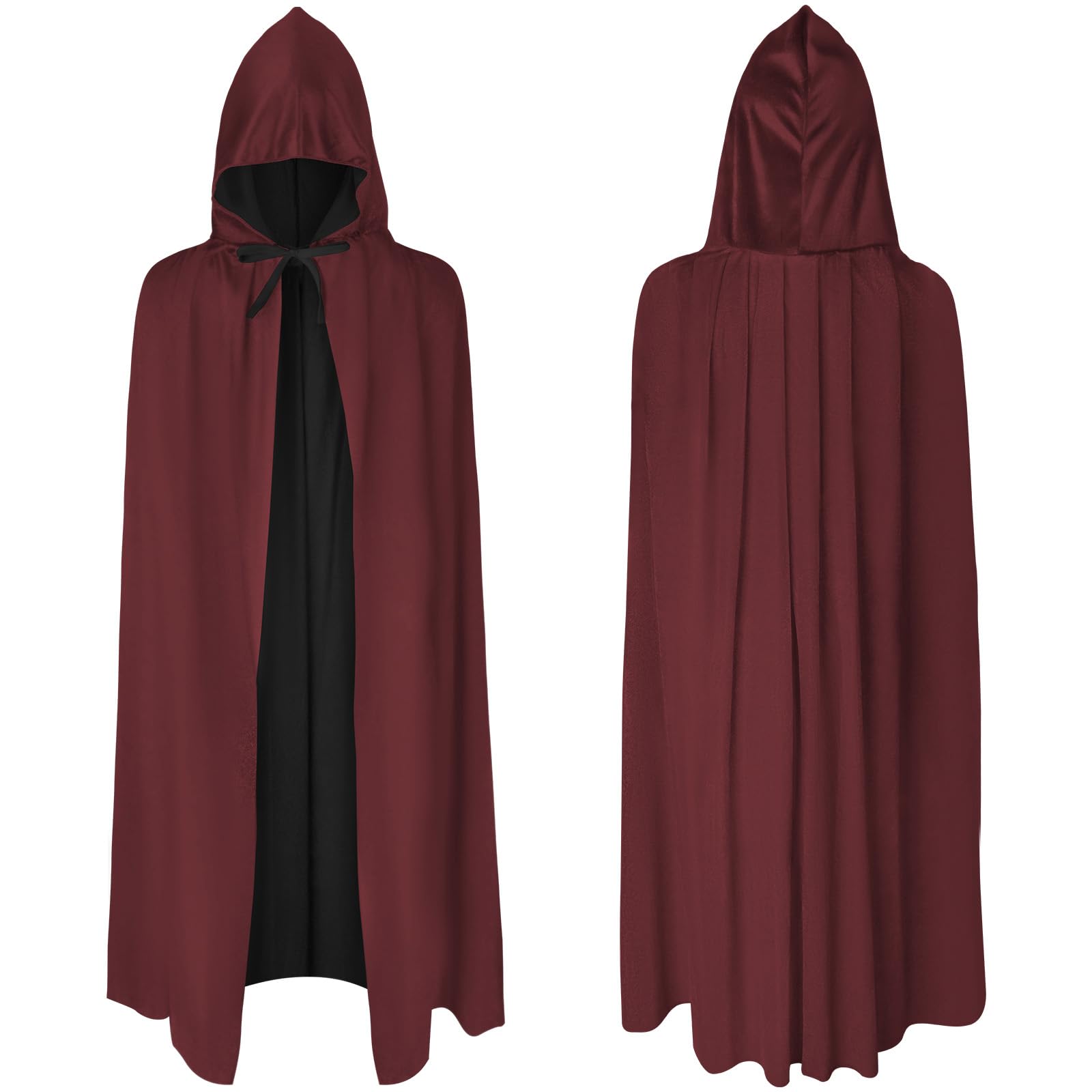 AOOWU Kids Hooded Cape, Unisex Reversible Black-Wine Red Hooded Cloak, Vampire Cape Witch Cloak, Adult Fancy Dress Costume for Halloween Christmas Party Carnival Cosplay, 90CM — image 1