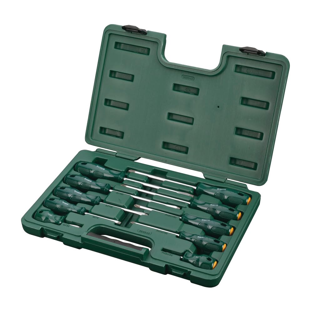 SATA ST09304ESJ 10-Piece Phillips and Slotted Screwdriver Set with Acetate Handles, in Storage Case