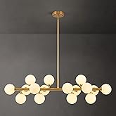 Wystco 16-Light Globe Sputnik Chandelier, Mid Century Modern Light Fixture Over Table, Brass Gold Linear Chandeliers for Dini