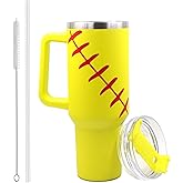 FMYWZS 40 oz Softball Tumbler with Handle, Double Wall Vacuum Insulated Stainless Steel Cup Travel Mug with Lid and Straw, Softball Accessories Stuff Gifts for Mom Men Boys Girls