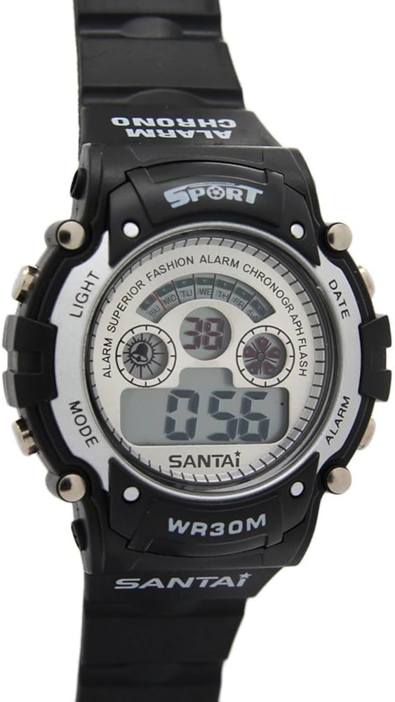 Santai Chronograph WR 30M Alarm Black Rubber Strap Sport Style Watches