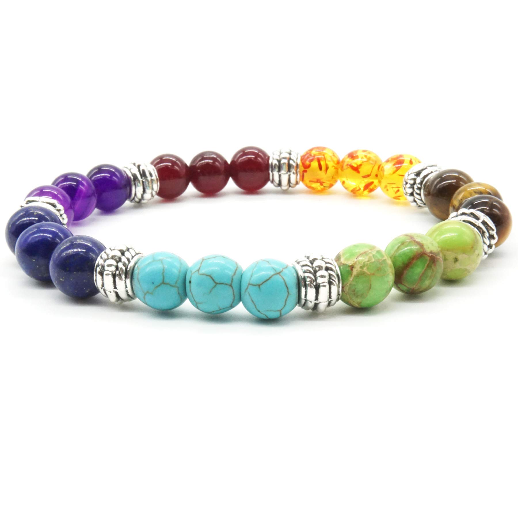 Mayting 8MM Stone Beads Bracelet Turquoise Agate Yoga Meditation Chakra Balancing Elastic Bracelet for Women