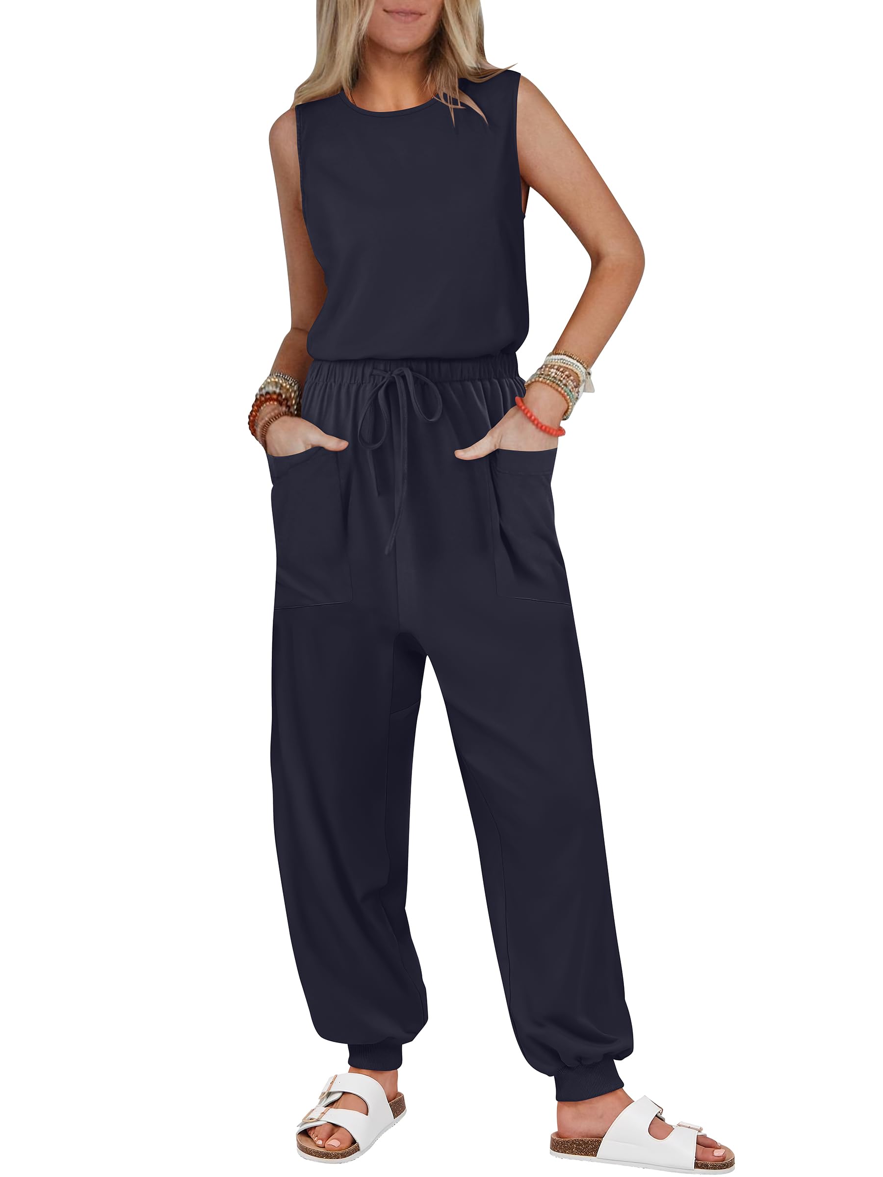 ANRABESS Women's Sleeveless Overalls - Loose Fit Jumpsuit With Baggy Harem Pants