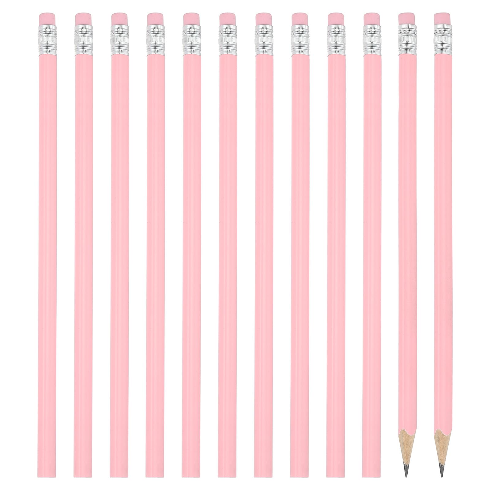 PATIKIL Round Pencils, 12 Pack Triangle HB Graphite Pencil Woodcase Wooden Pencils with Eraser for Classroom Office Writing Drawing Supplies, Pink