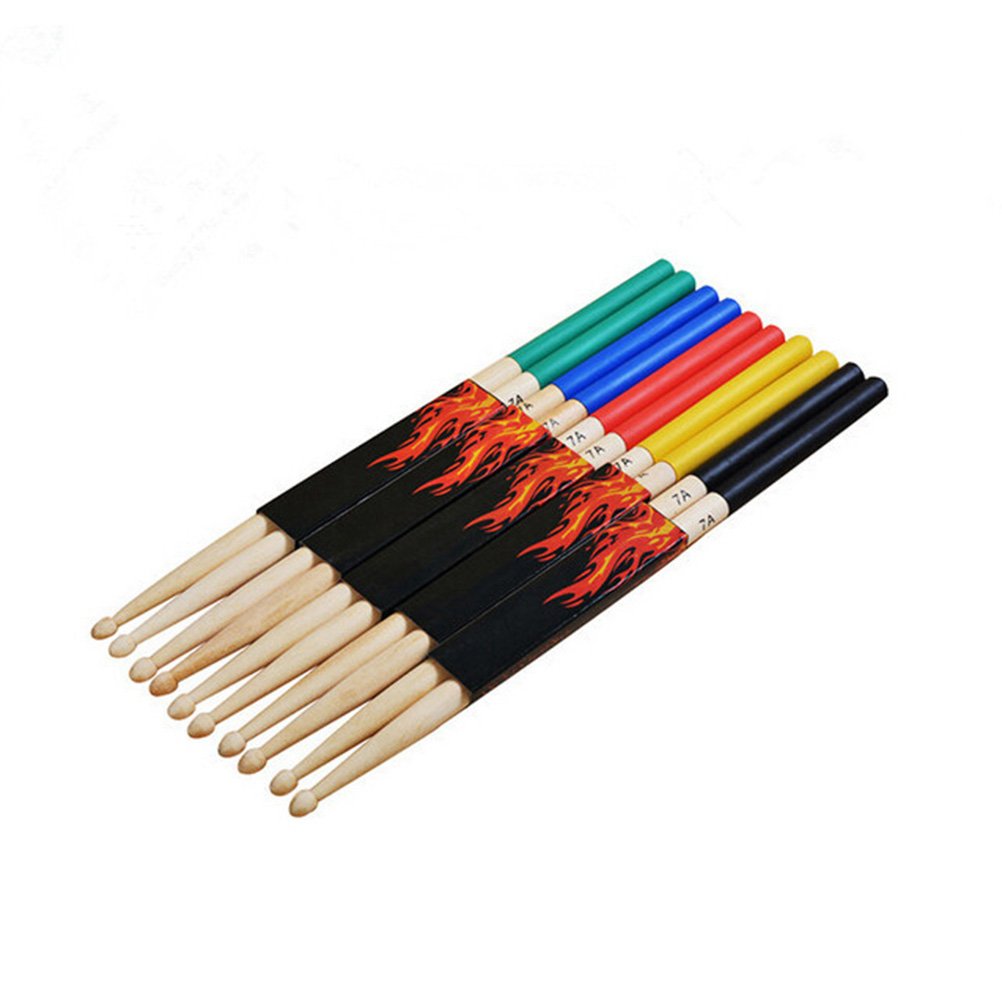 Rosenice 7A Maple Drumsticks (5 Pairs Pack) - Lightweight Multi-Colour Wood Tip Drum Sticks for Kids & Beginners | Professional 15.5 Inch Percussion Accessories for Acoustic & Electronic Drums