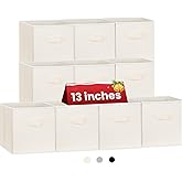 Criusia Large Storage Cubes, 13 Inch Cube Storage Bins for Shelves Closet Nursery Bedroom - 10 Pack Collapsible Storage Baskets with Handles - Fabric Bins for Organizing Clothes Blanket Toys (Beige)