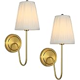 Electro bp;Elegant Single Wall Sconces White Pleated Brocade Fabric Lamp Shades with Polished Gold Curved Metal Arm Covered W