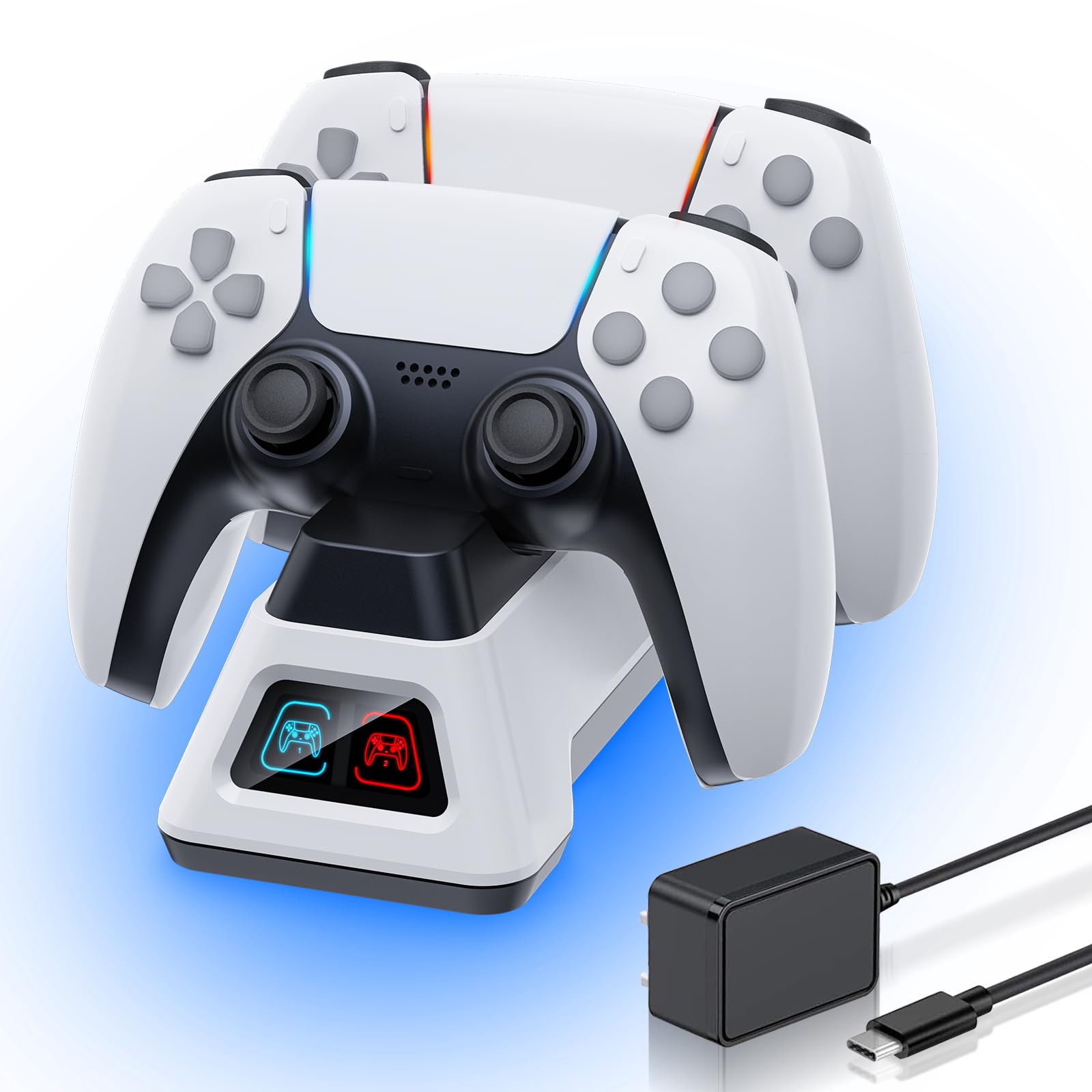 Controller Charger Station,PS5 Charging Station,Controllers Dock with LED Light,PS5 Controllers Charger Station with AC Adapter for PlayStation 5 Dualsense Controller & Edge (AC Adapter)