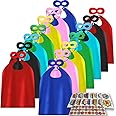 ADJOY Children Superhero Capes and Masks 14 Sets with Superhero Stickers - Kids Birthday Party Dress Up Capes