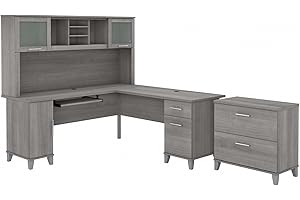 BUSH FURNITURE Bush SET009PG 72-Inch W L-Shaped Desk w/Hutch and Lateral File Cabinet Platinum Gray