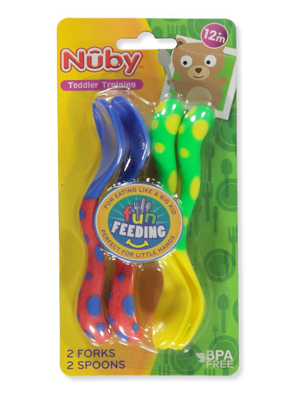 Nuby Fun Feeding Spoons & Forks 2-Pack - yellow/green, one size