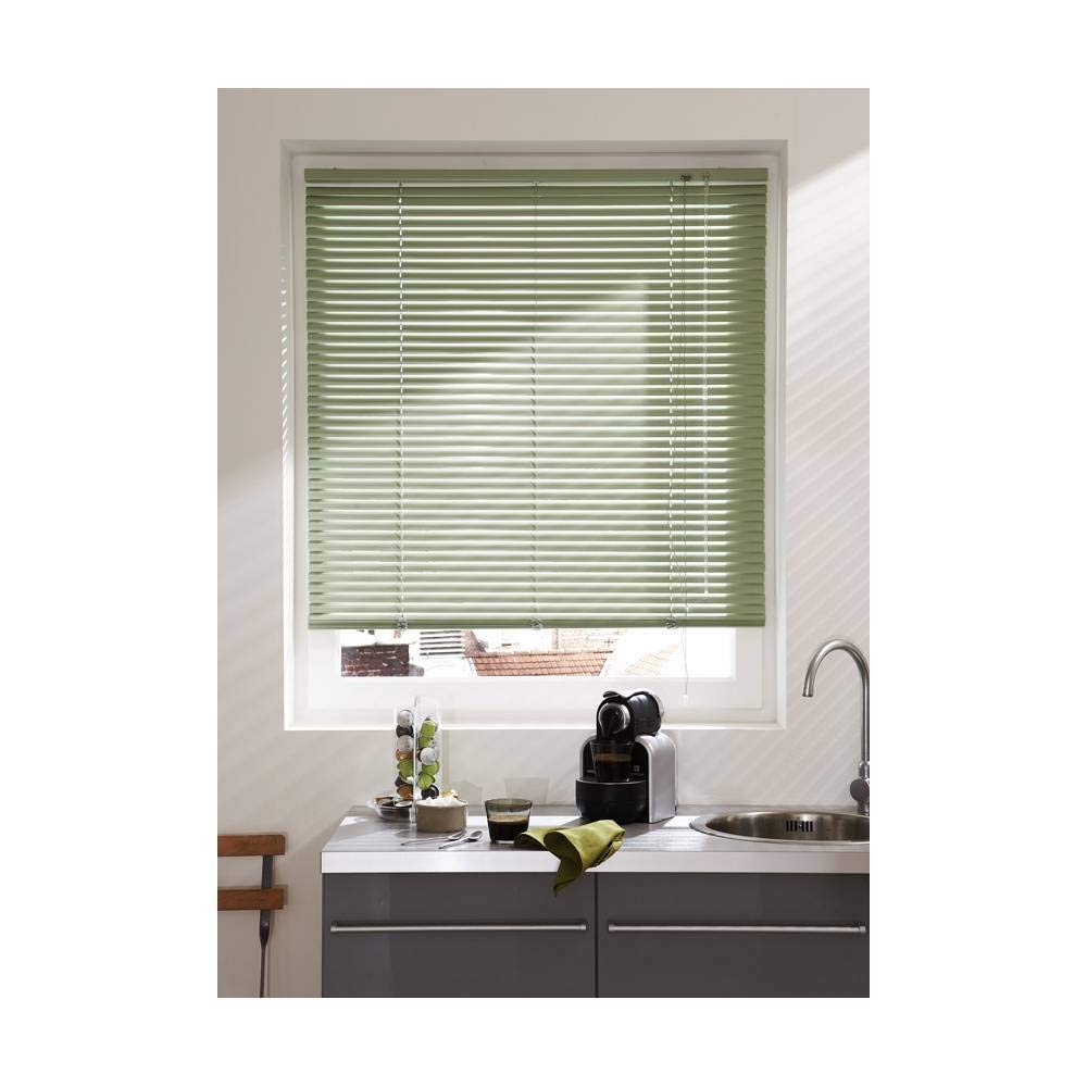 MADECOSTORE Aluminium Venetian Blind Olive Green – L 60 x H 175 cm – Self-Locking Mechanism – 25 mm Slats