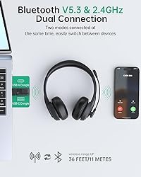 Wireless Headset with Mic for Work with AI Noise