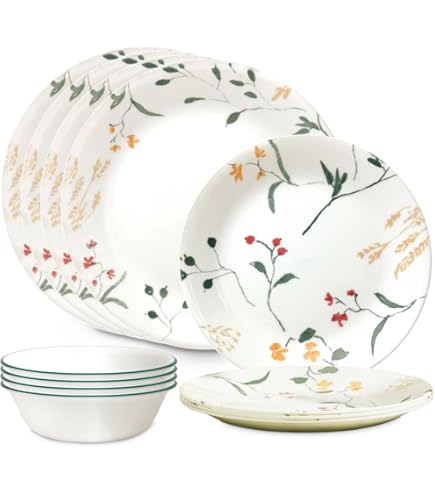 Corelle Cobalt Circles Servizio Da Tavola 16 Pezzi - Piatti E Ciotole In Vetro Vitrelle, Lavastoviglie E Microonde