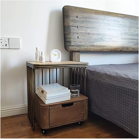 Amazon ナイトテーブル ベッドサイドテーブルレトロラタン錬鉄の小さなアパートサイドテーブルウッド色のアンティークのシンプルなシングルサイド キャビネット カウンターテーブル オンライン通販