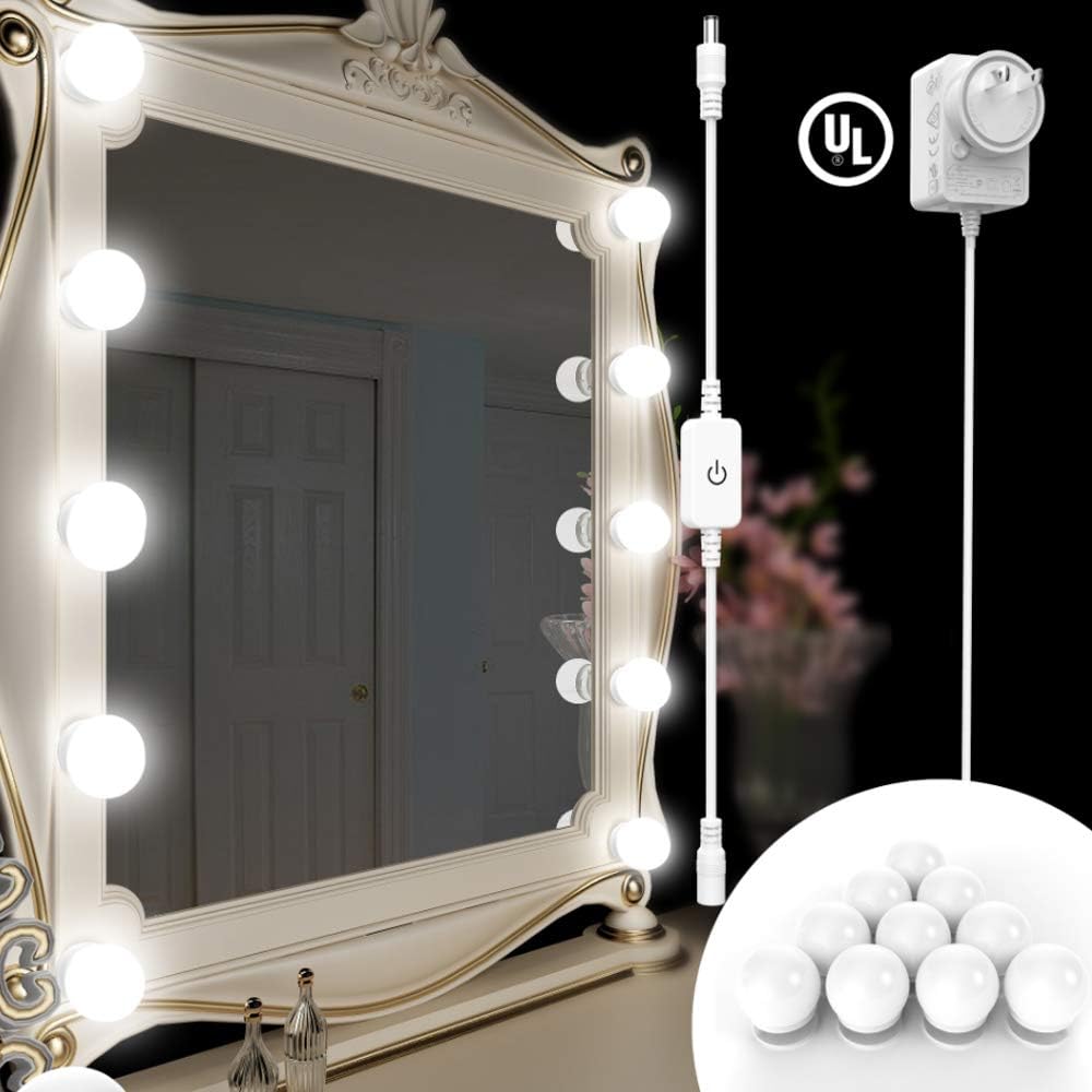 LED Vanity Lights - Hollywood Style Vanity Lights Kit for Vanity Mirror with Touch Dimmer, 10 LED Mirror Light Bulb Lighting Strip for Makeup Vanity Table Set in Dressing Room Bath Room