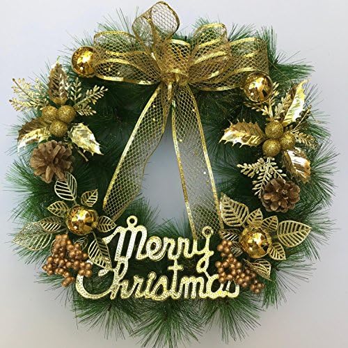 GREENTER G Christmas Wreath Hanging Decorative Front Door Wall Wreath - 15.7 inch (Golden Balls)