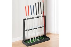 Golf Putter Stand, Golf Club Holder Stand Floor Display Rack - Holds 8 Clubs & 12 Balls with Artificial Grass Base, Wood Outd